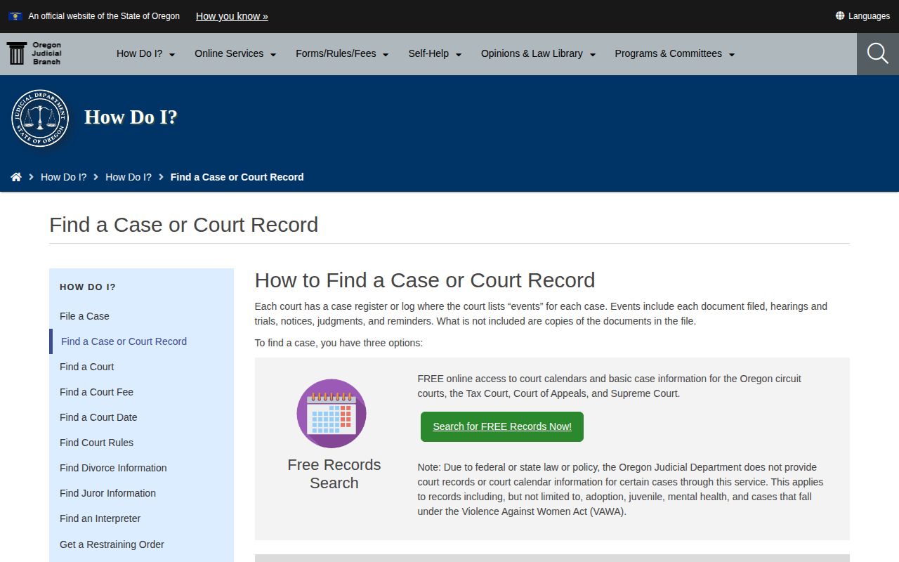 Oregon court paths for Hood River County release records