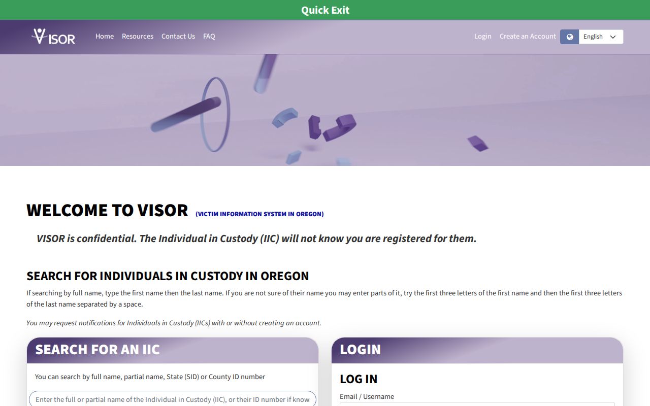 Hood River County VISOR release search and notification registration
