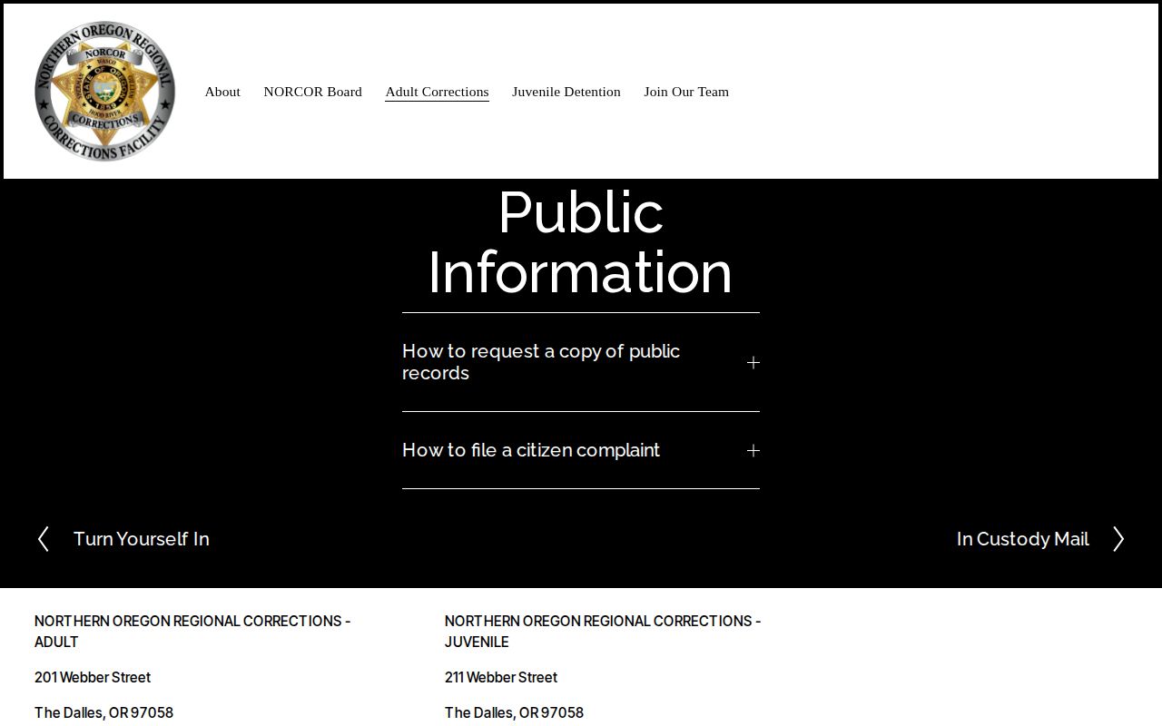 NORCOR booking photo request methods for Hood River County released mugshots