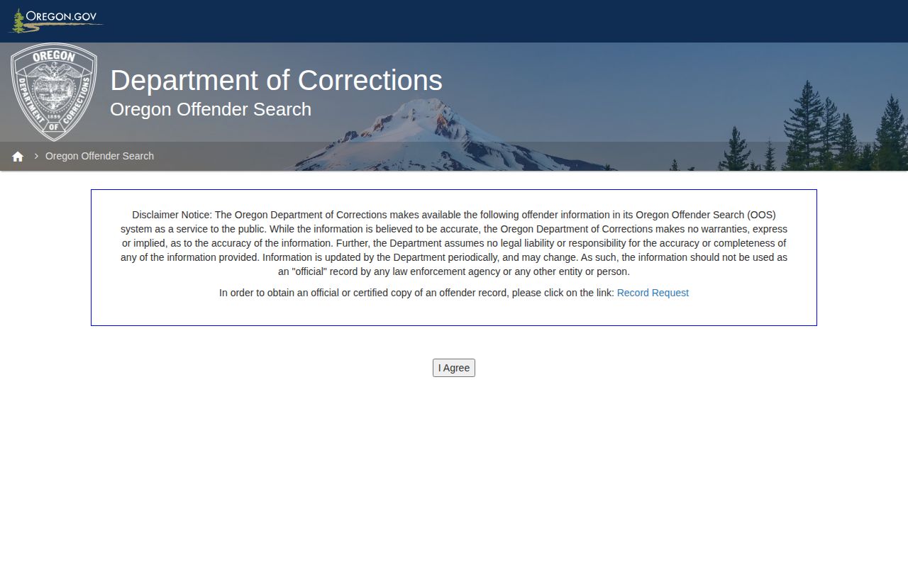 Oregon search form for a Hood River County projected release date