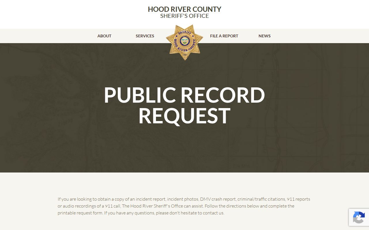 Hood River County Sheriff photo record request fees and timing